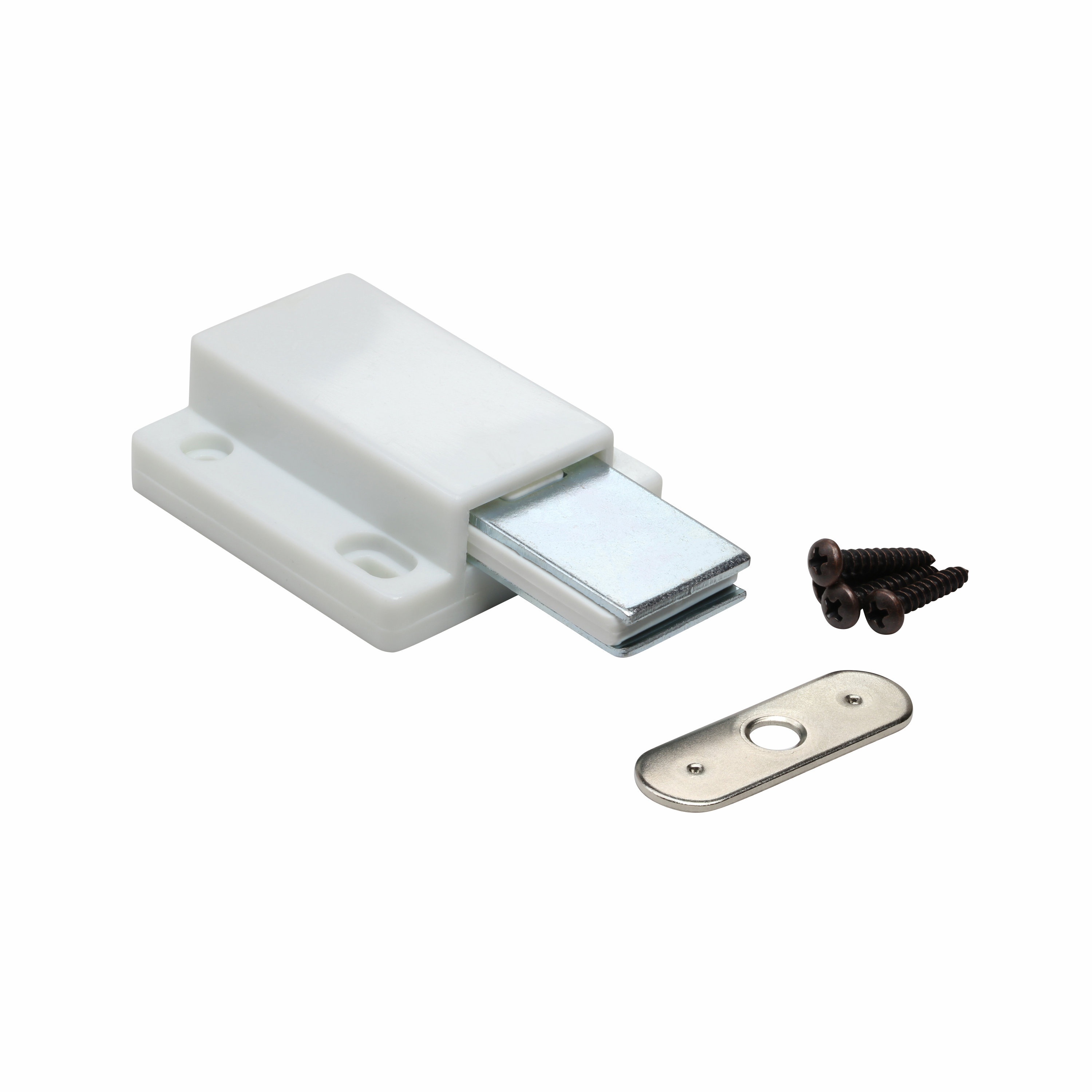 Low Profile Light Duty Kitchen Push Latch, White